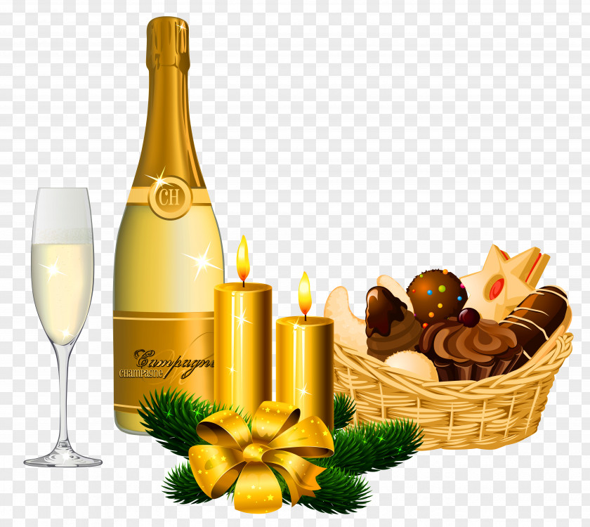 Rich Dessert And Wine Champagne New Year Clip Art PNG