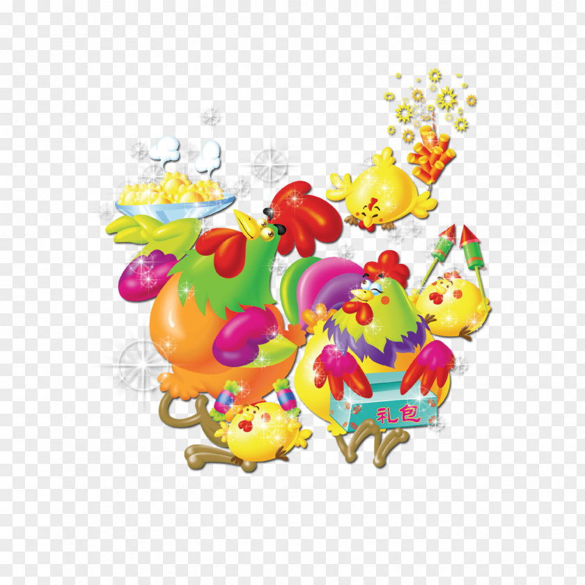 Color Cartoon Cock Chinese New Year Rooster Zodiac Wallpaper PNG