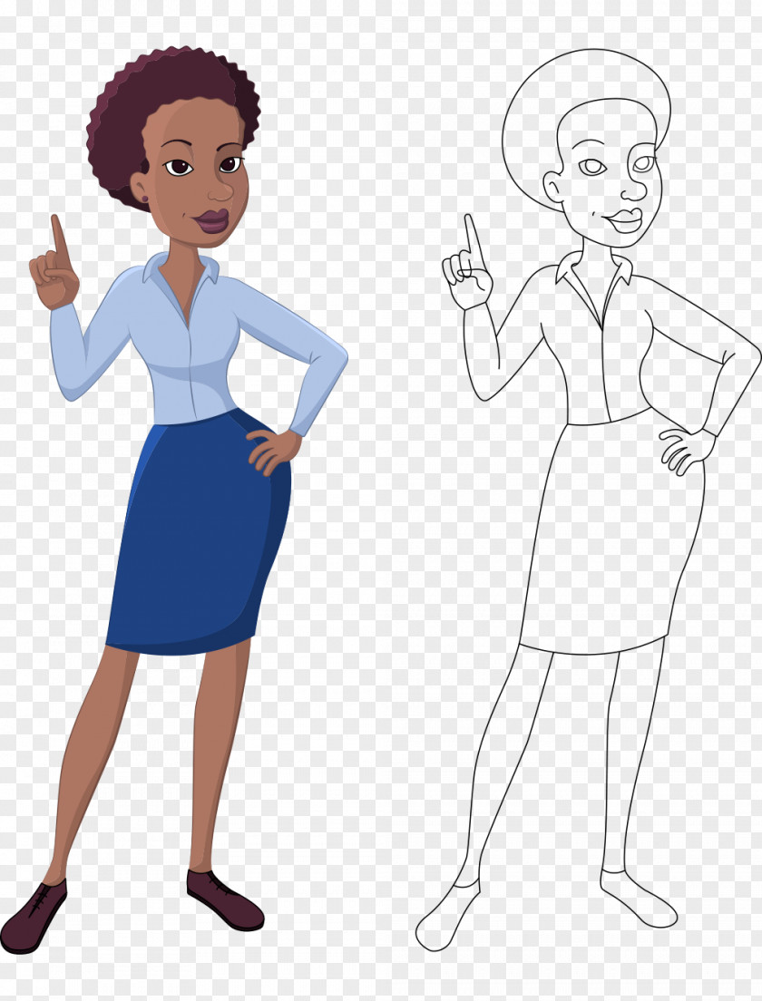 Cartoon Painted African American Business Women PNG