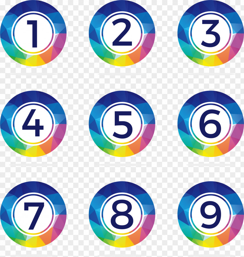 Color Low Polygon Numbers 1 To 9 Euclidean Vector Number Icon PNG