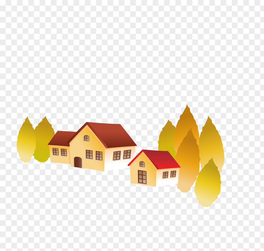 Hand-painted House And Tree Vector Material PNG