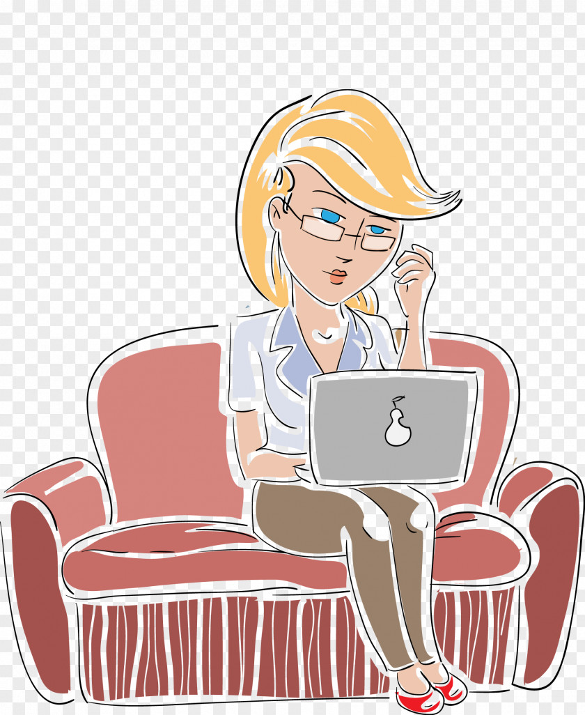 Vector Beauty Sitting On The Sofa Laptop Computer PNG