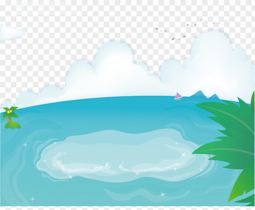 Vector Material Small Lake Water Resources Cartoon Sky Illustration PNG