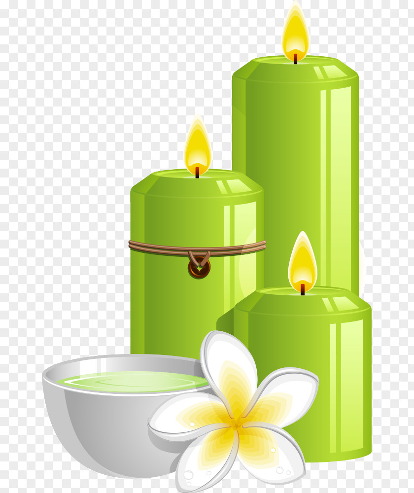 Vector Green Candles And Frangipani Spa Illustration PNG