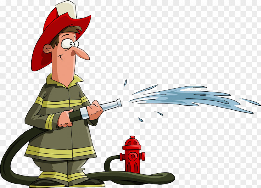 Cartoon Fireman Water Firefighter Fire Hose Royalty-free PNG