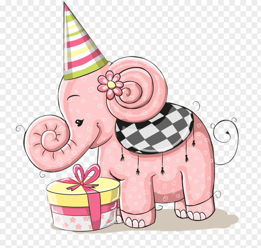 Cute Little Pink Elephant Birthday Card Greeting Gift PNG
