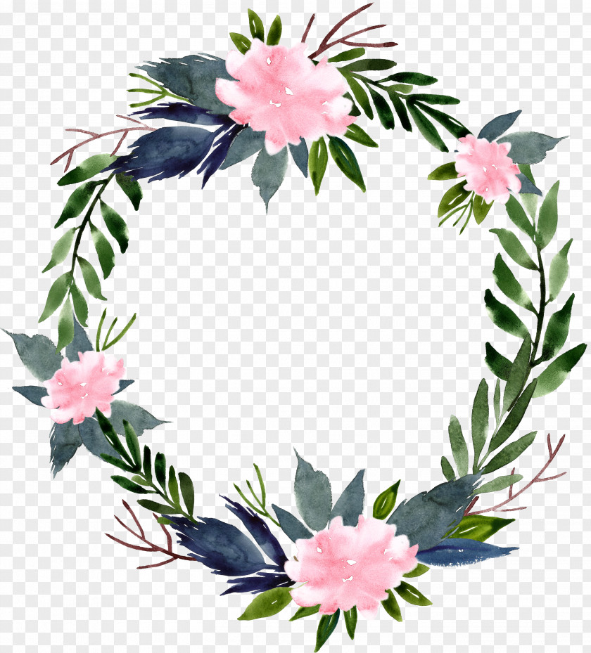Watercolor Flower Ring Round Border Wreath Clip Art PNG