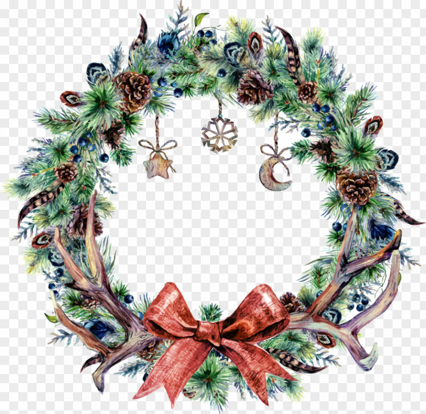 Blue Wreath Christmas Watercolor Painting PNG