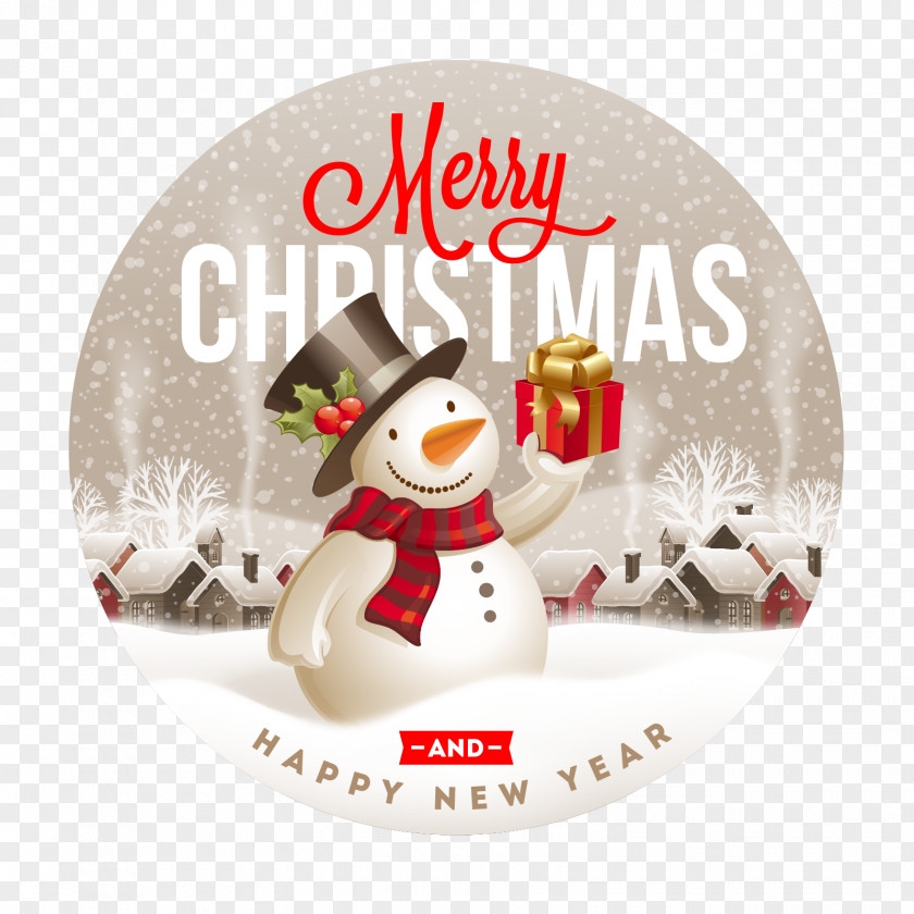 Cute Christmas Snowman Round New Year Label Santa Claus PNG