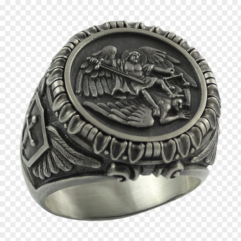 Ring Michael Archangel Saint Silver PNG