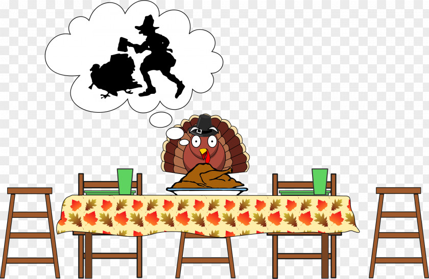 Scared Turkey Table Thanksgiving Dinner Clip Art PNG