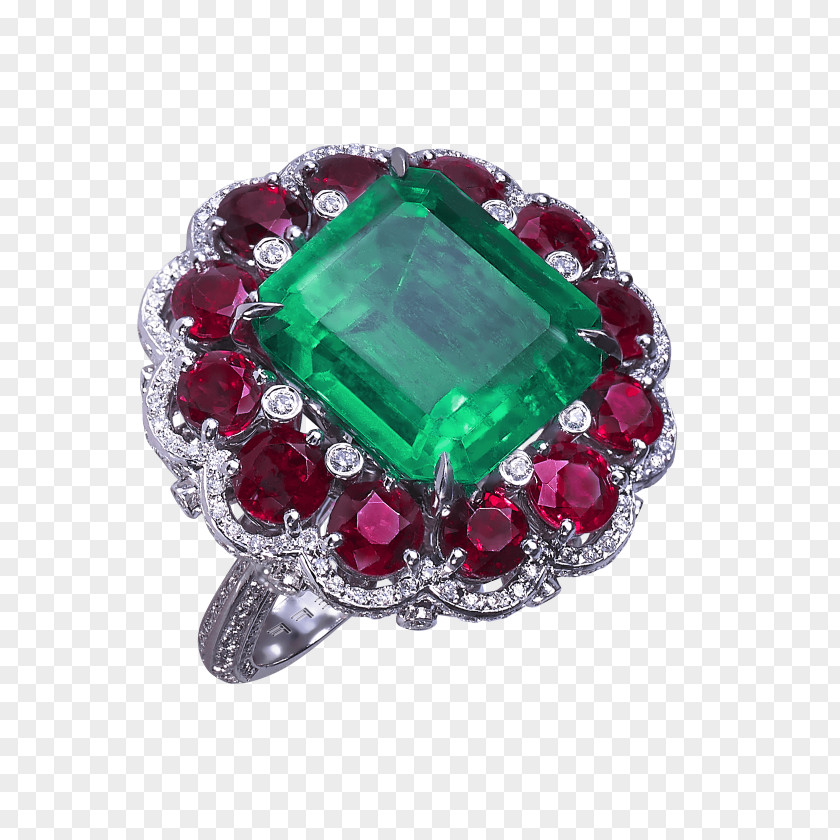 Ruby Emerald Engagement Ring Jewellery PNG