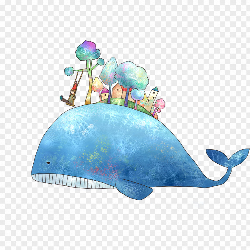 Cartoon Whale Element Blue PNG