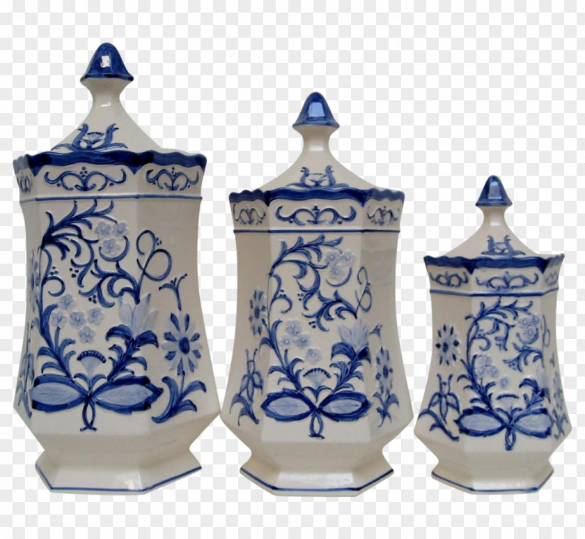 Ceramic Three-piece Blue And White Pottery Vase Cobalt Porcelain PNG