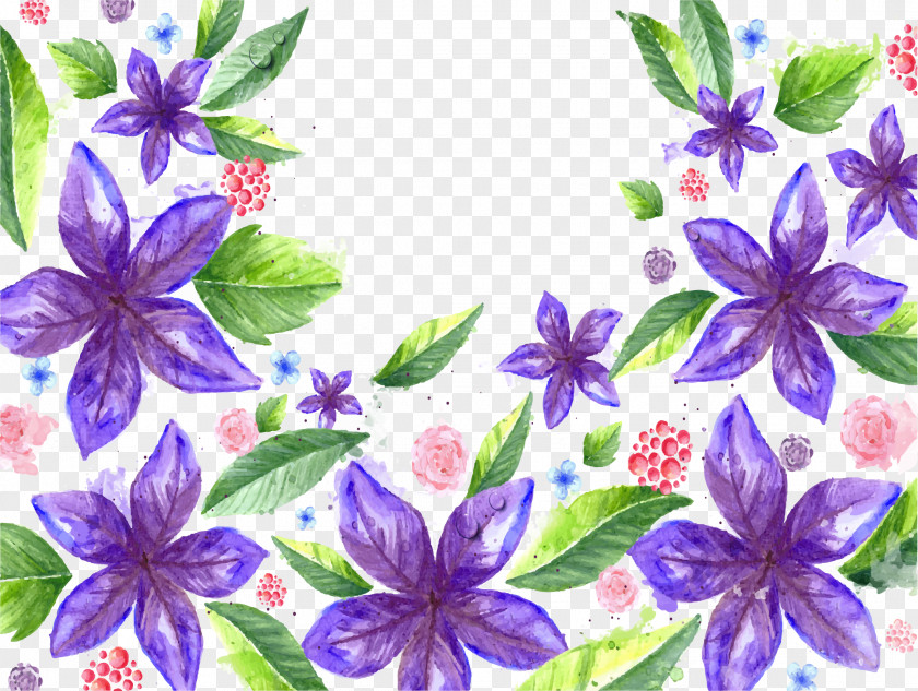 Blue-purple Hand-painted Watercolor Background PNG