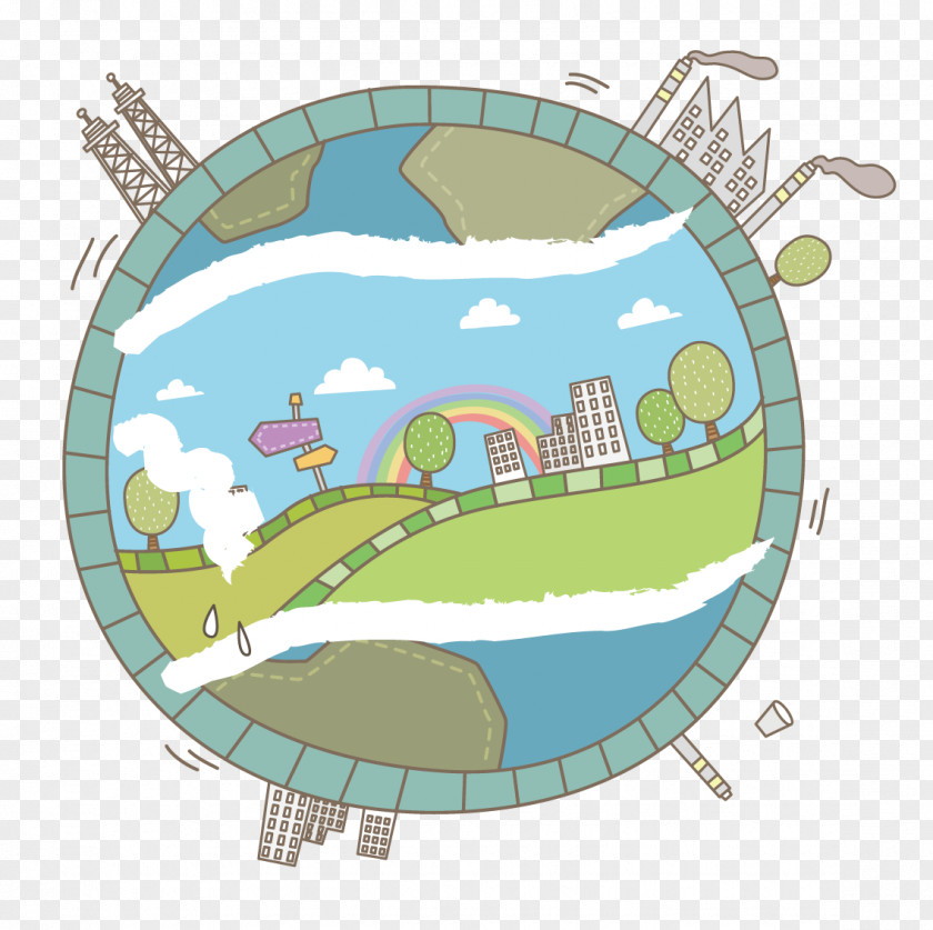 Building River On Earth Cartoon Poster Illustration PNG