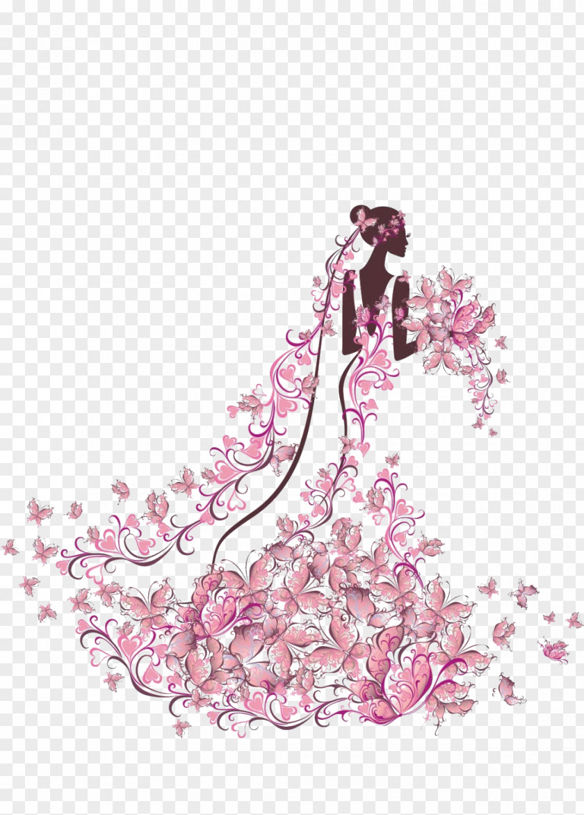 Bride Holding Flowers Wedding Invitation Illustration PNG