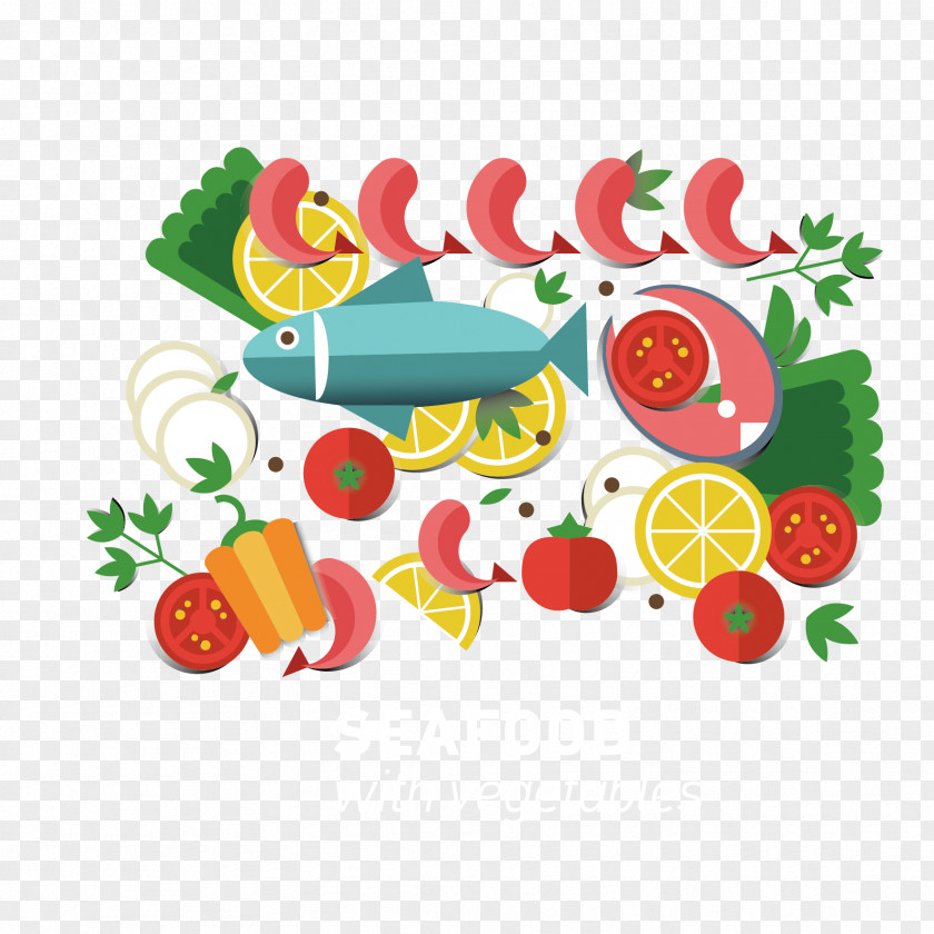 Vector Fish And Vegetables Clip Art PNG