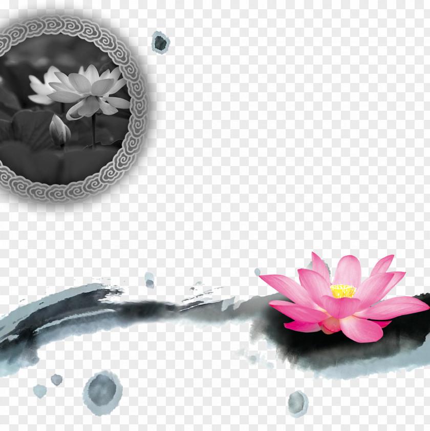 Lotus,Ink,Chinese Style Ink Wash Painting Brush Download Chinese PNG
