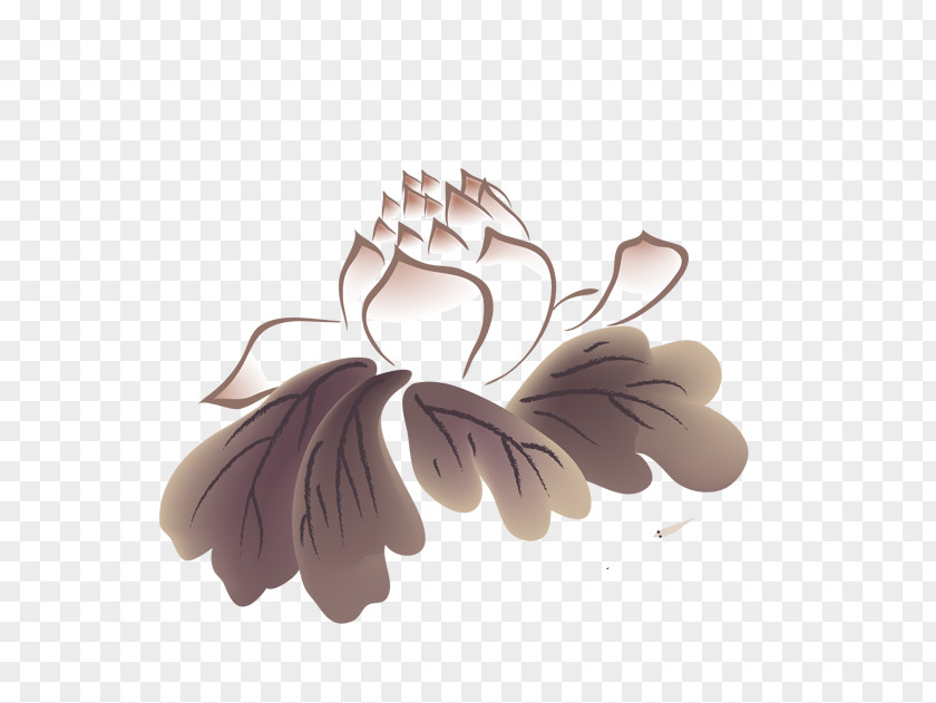 Hand-painted Lotus Ink Wash Painting PNG