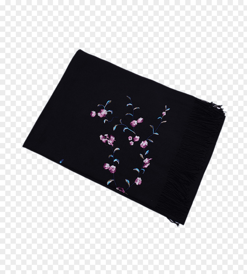 Wear Black Yarn Place Mats Wool Embroidery Scarf Vintage Clothing PNG