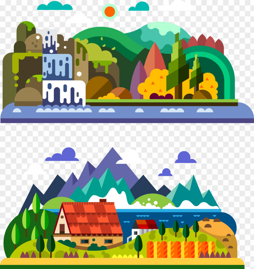 Creative Travel Landscape Village Stock Illustration PNG