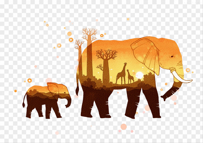 Elephants And Small Elephant African Indian Silhouette PNG