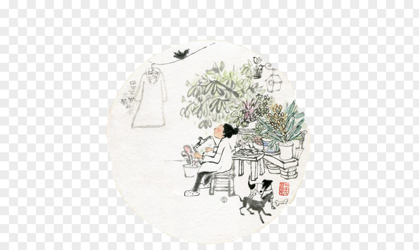 Chinese Folding Fan Painting Pattern Material Picture Ink Wash PNG