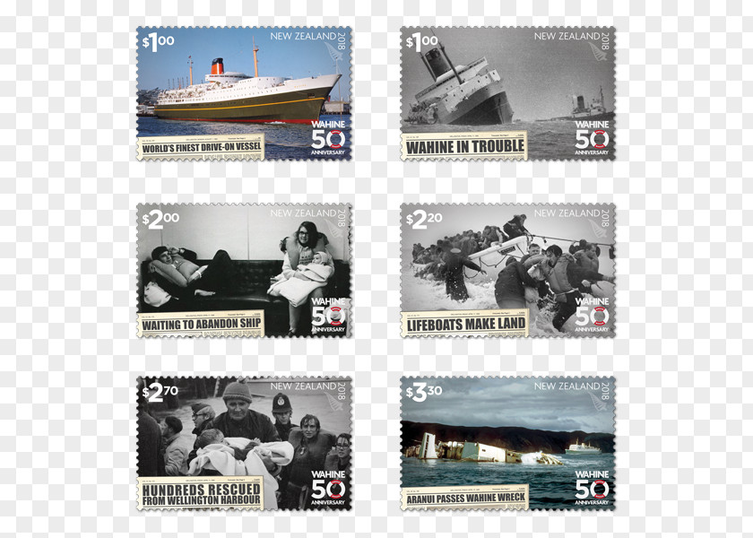 Ship TEV Wahine Barrett Reef Postage Stamps Cook Strait PNG