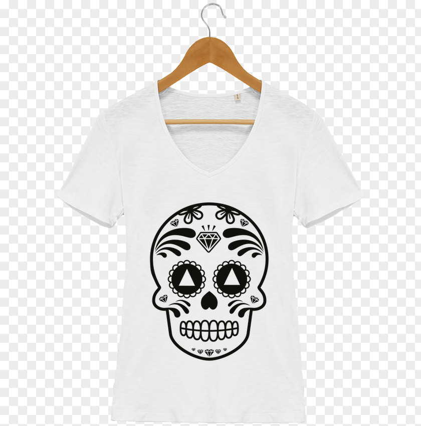 White T-shirt Design Calavera Skull And Crossbones Day Of The Dead PNG
