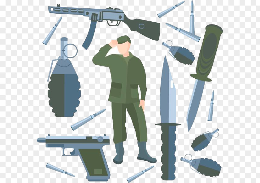 A Soldier Saluted In Equipment Knife Weapon Cartoon PNG