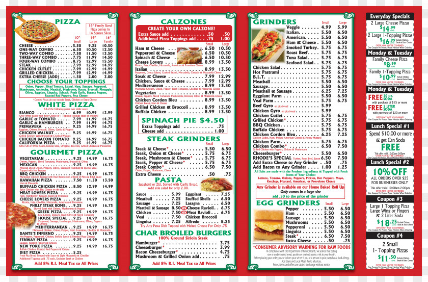 Menu Riverside East Providence House Of Pizza Rhodes & Restaurant Take-out PNG