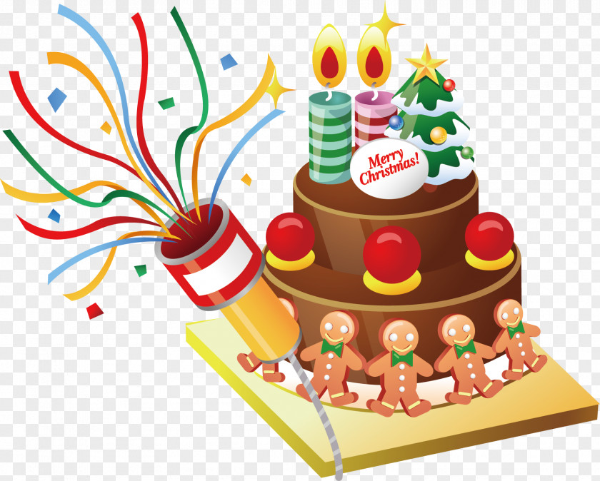 Cartoon Christmas Cake Vector Material PNG