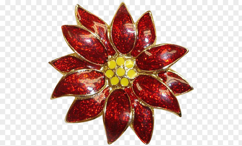 Christmasss Red Flower Brooch Poinsettia Pin Gold Imitation Gemstones & Rhinestones PNG
