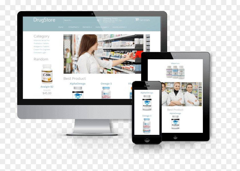 Drug Store Responsive Web Design Template System VirtueMart Joomla PNG
