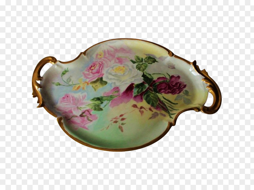 Hand Painted Teacup Plate Platter Tray Porcelain Oval PNG