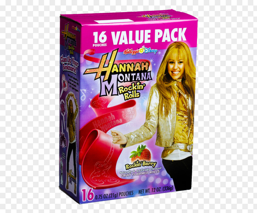 Miley Cyrus Hannah Montana Fruit Snacks Breakfast Cereal Roll-Ups PNG