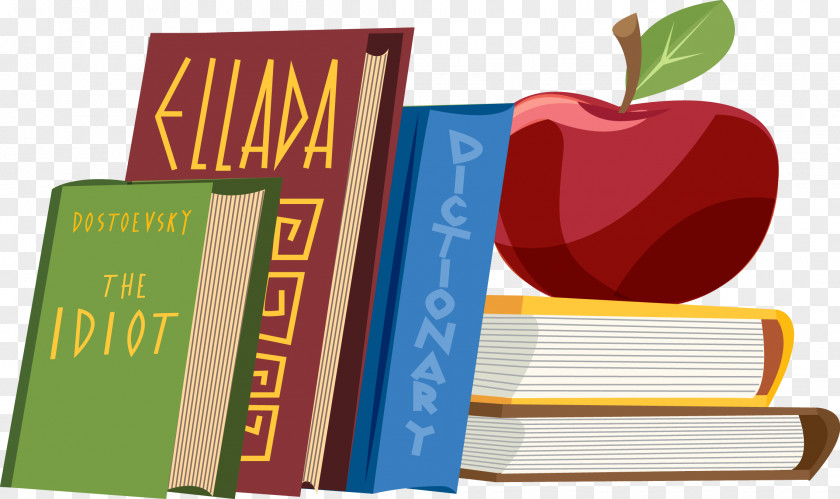 Vector Stacked Books And Apple Vecteur Illustration PNG