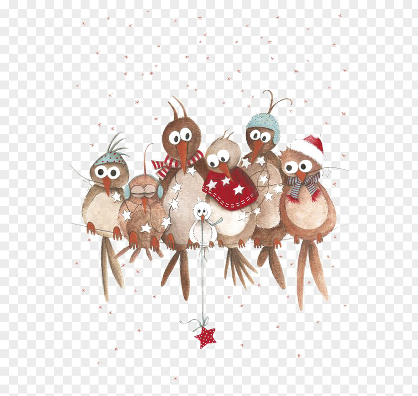 Watercolor Bird Christmas Illustration PNG