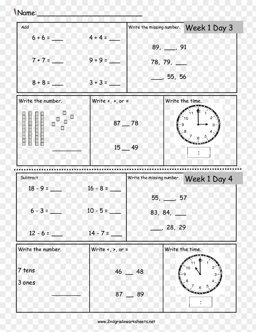 Mathematics First Grade Second Worksheet Fourth PNG