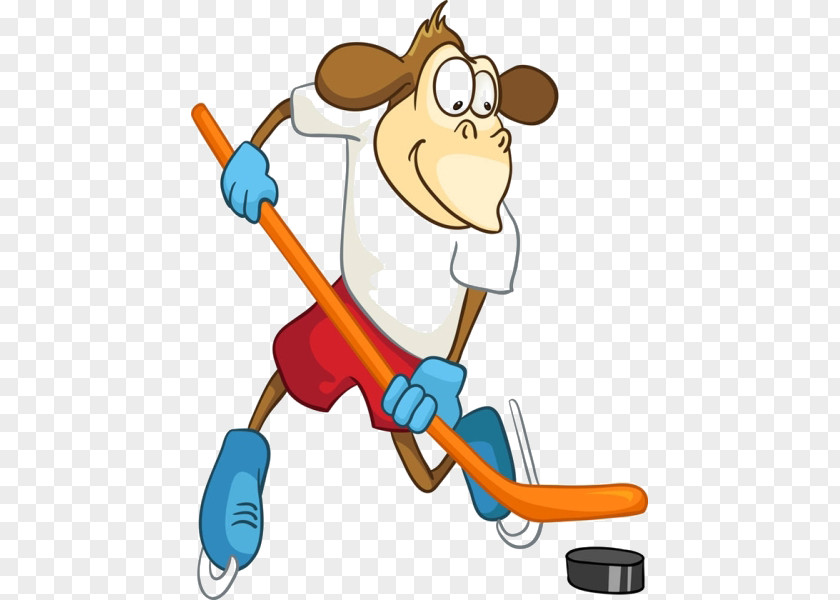Cartoon Monkey Shovel Material Ice Hockey Illustration PNG