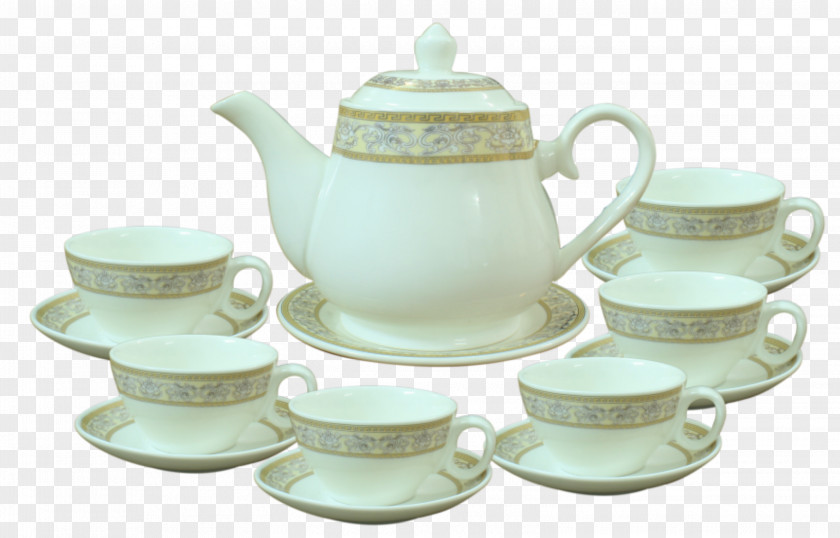 Họa Tiết Cổ điển Kettle Pottery Porcelain Saucer Coffee Cup PNG