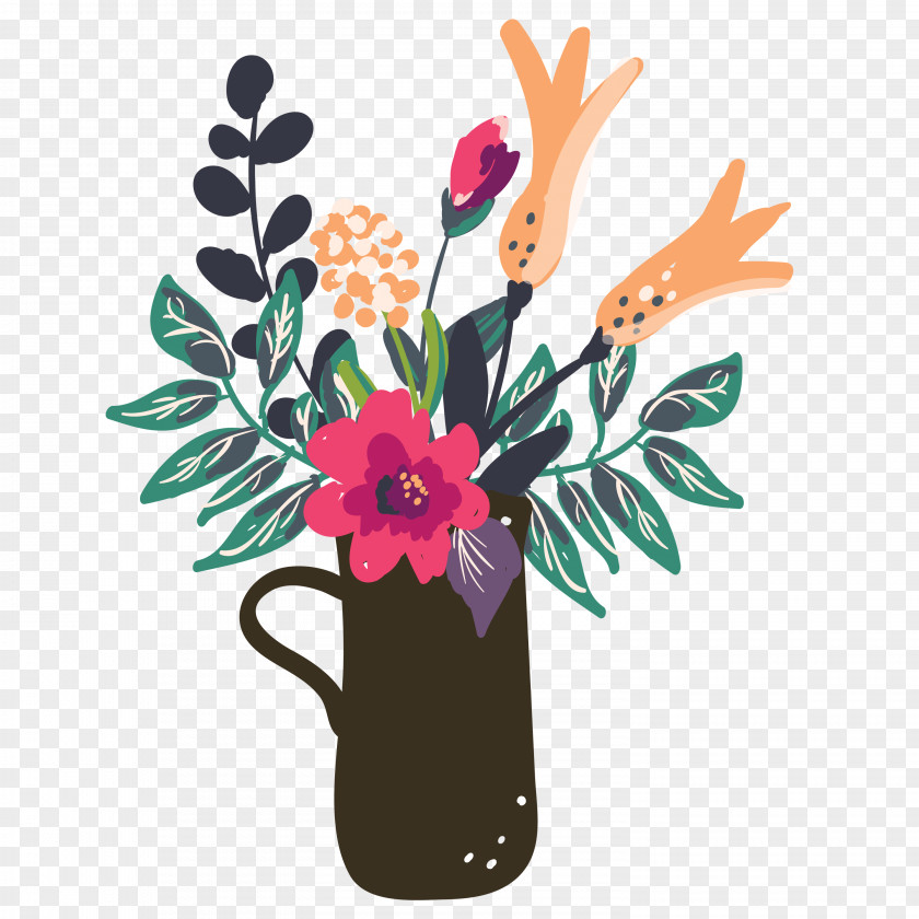 Black Decorative Vase Plant Floral Design Download PNG