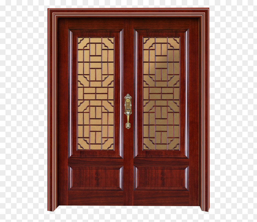 Chinese Mahogany Wood Door Teak Solid Glass PNG