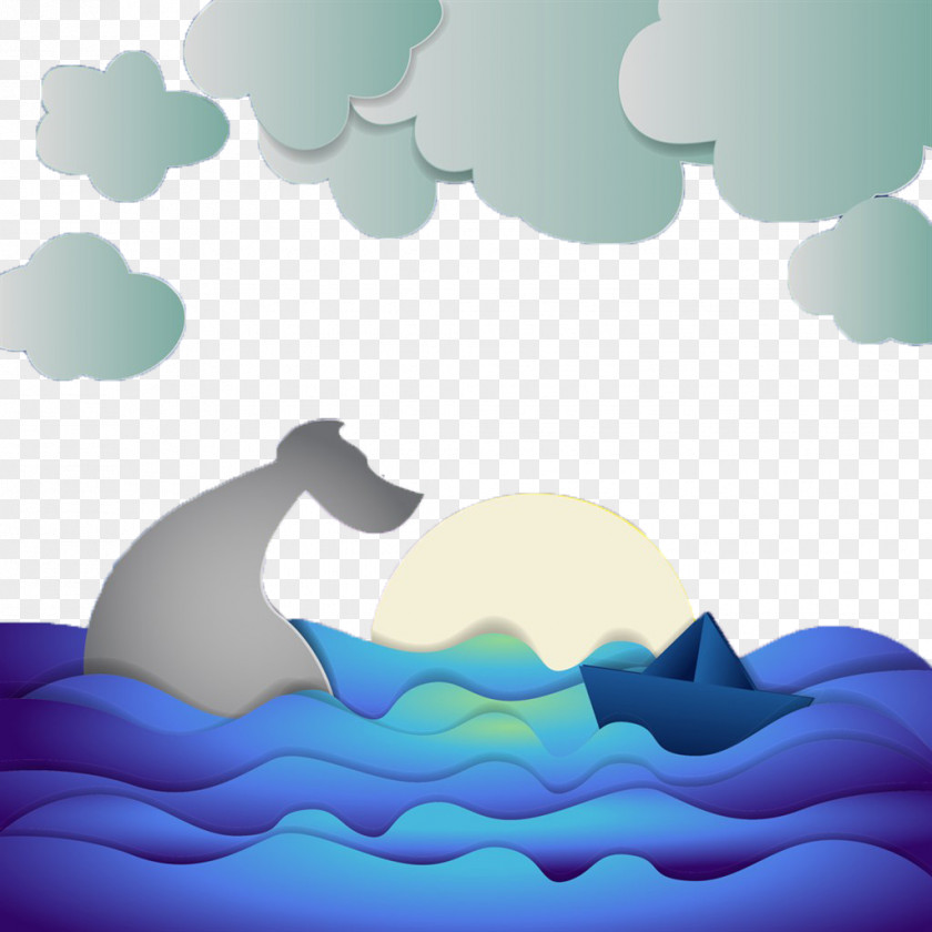 Paper-cut Sea Beach Illustration PNG