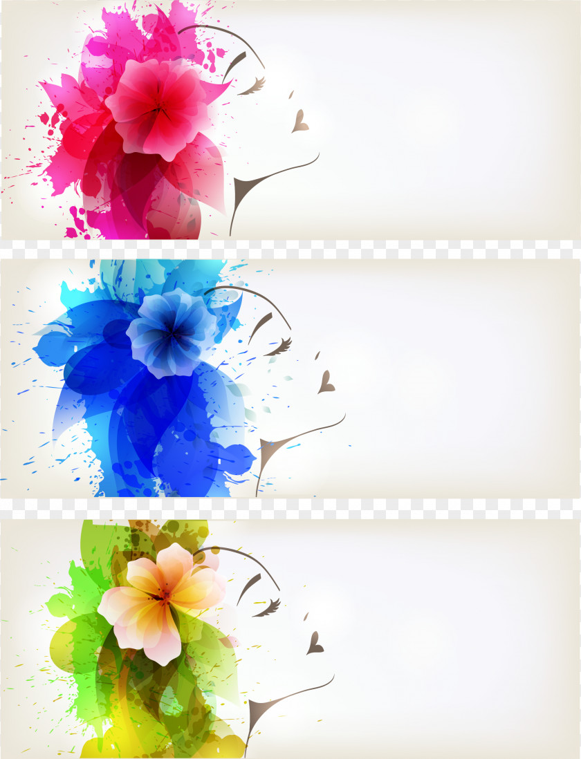 Watercolor Woman Flower BANNER Vector Painting Poster PNG