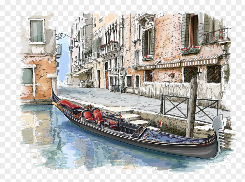 The Town Of Venice Drawing Illustration PNG