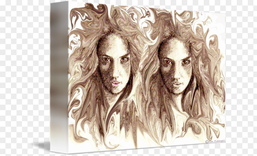Identical Twins Portrait Art Drawing Sketch PNG