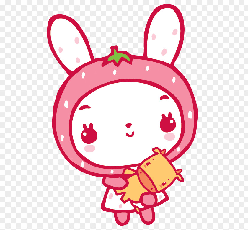 A Small Pink Rabbit With Toy Cartoon Cuteness PNG