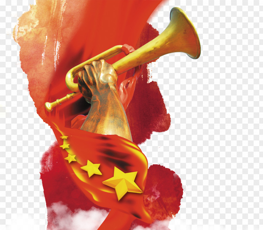 National Day Red Flag, Hand And Trumpet Poster Army PNG